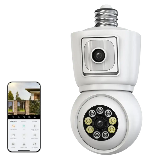 Caméra WiFi à ampoule E27 8MP double objectif 4K double écran suivi automatique Audio bidirectionnel Vision nocturne