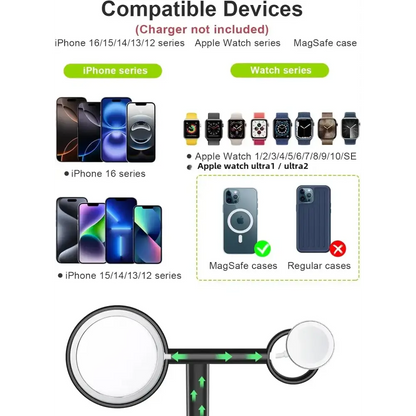 EWA – station de chargement MagSafe 2 en 1 pour iPhone 16/15/14/13/12 et Apple Watch Series SE station d’accueil