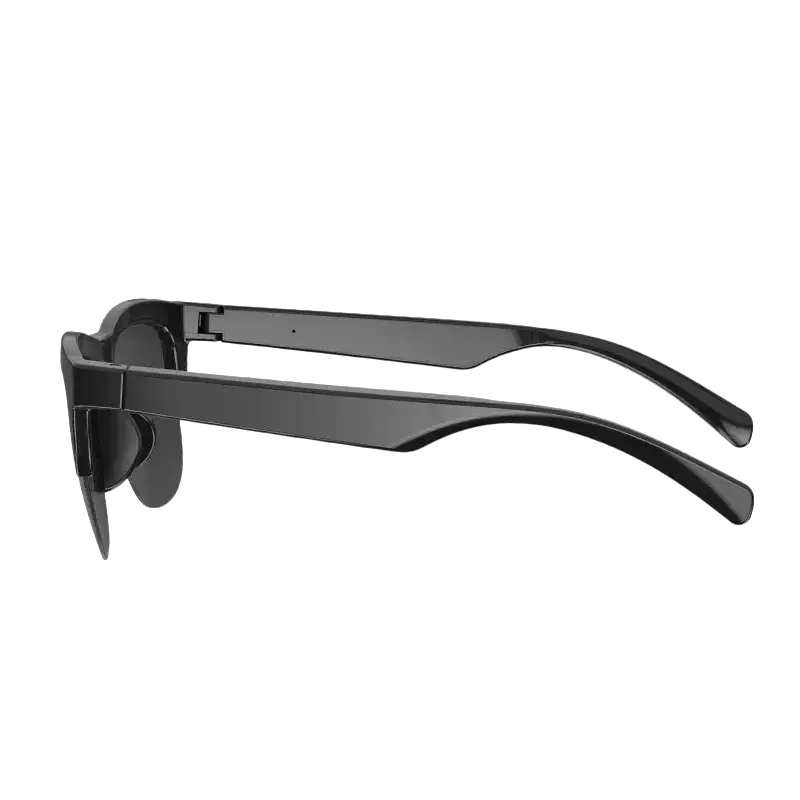 Lunettes de soleil noires avec branches épaisses et design moderne sur fond blanc