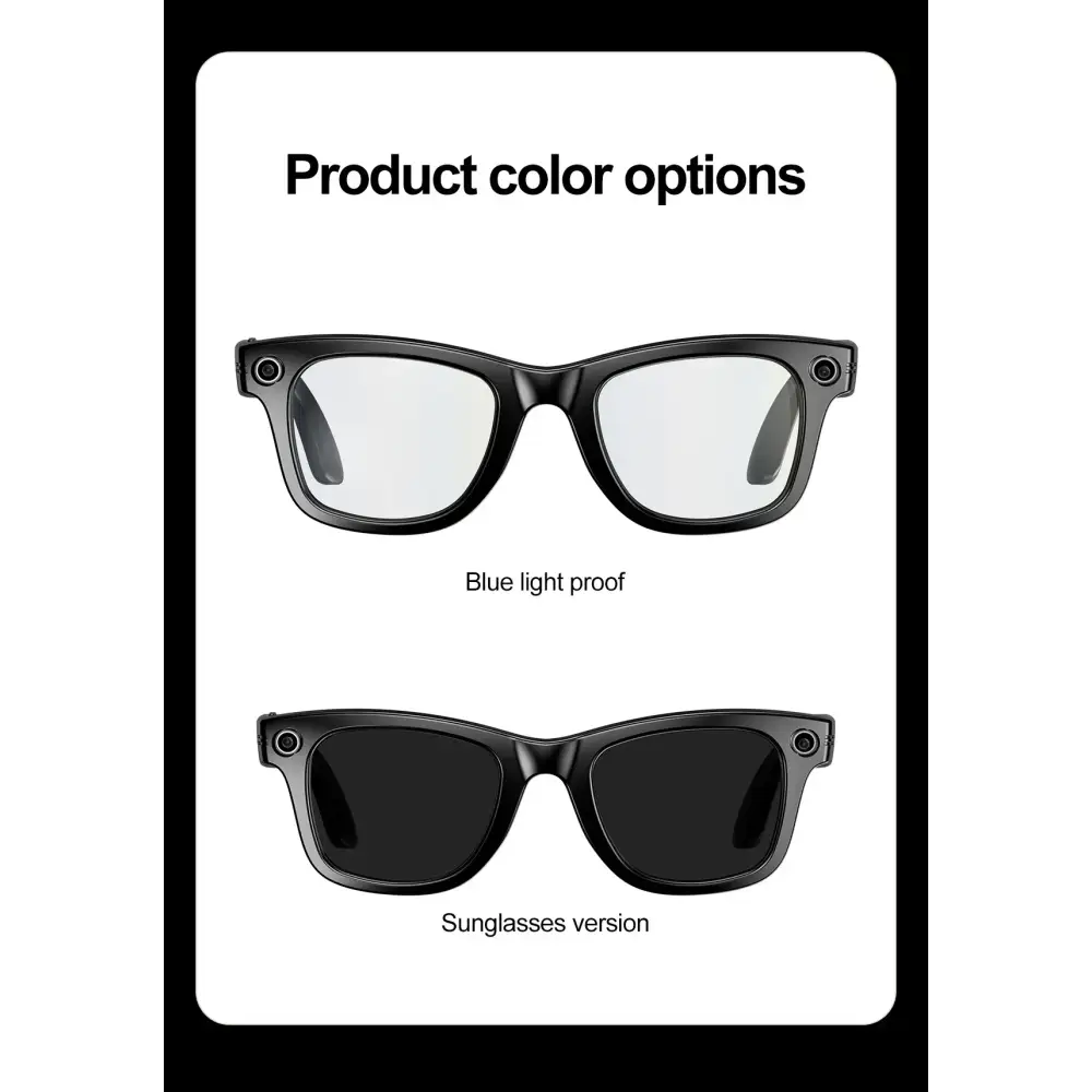 Lunettes noires avec options verres anti-lumière bleue et version lunettes de soleil