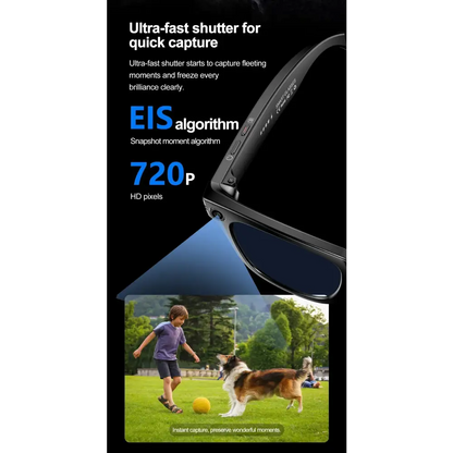 Lunettes intelligentes avec caméra HD 720p et algorithme EIS pour capture rapide de moments fugaces