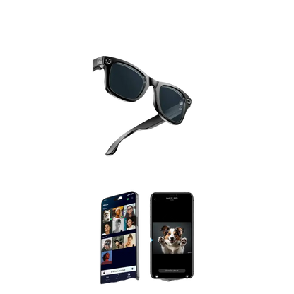 Lunettes noires avec caméra HD intégrée et transfert photo via application mobile Bluetooth