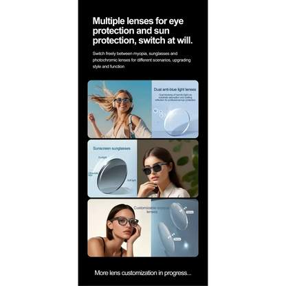 Lunettes avec lentilles anti-lumière bleue, lunettes de soleil écran solaire et lentilles personnalisables pour myopie