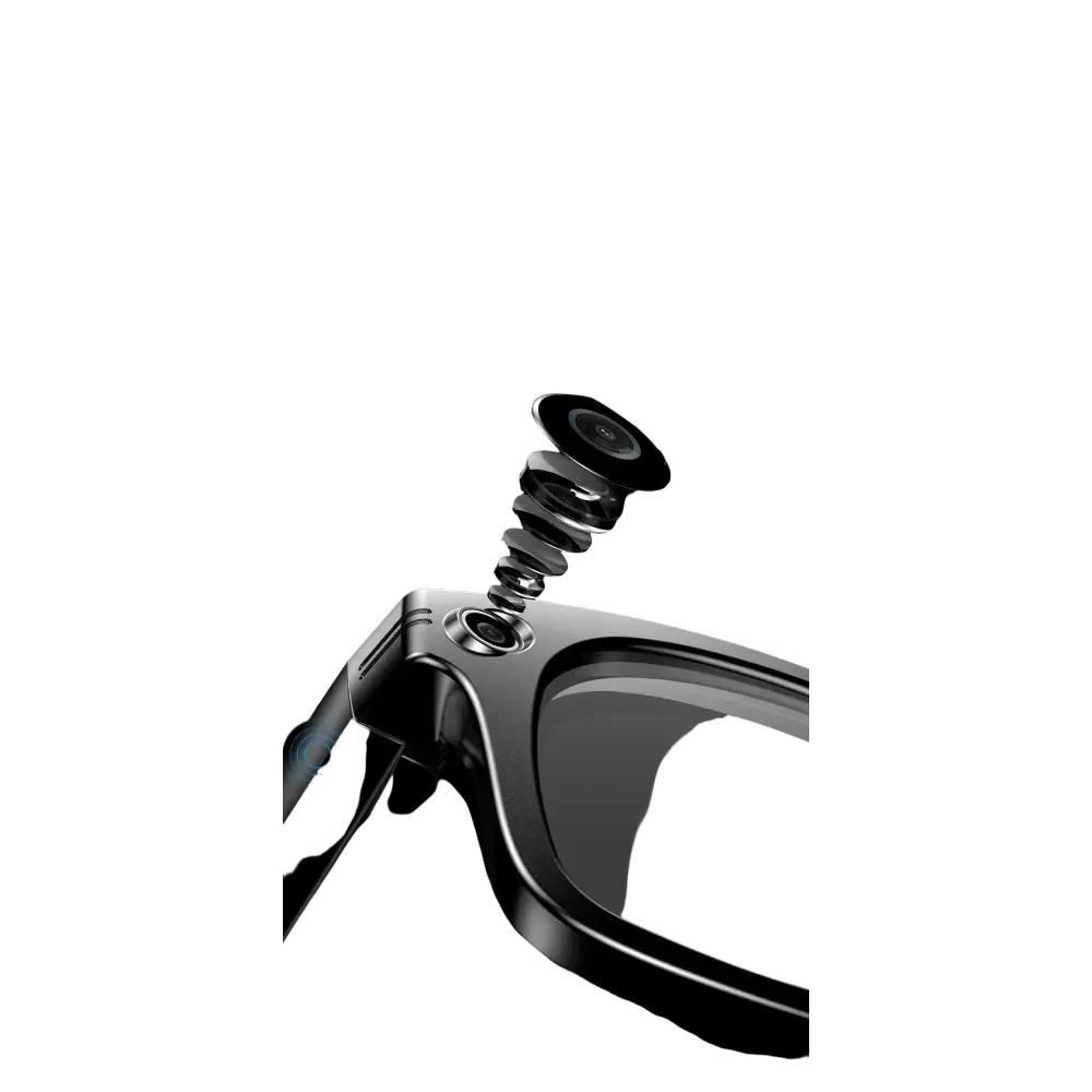 Lunettes noires avec caméra ultra-large 720p et microphone omnidirectionnel pour vidéo HD et audio de haute qualité