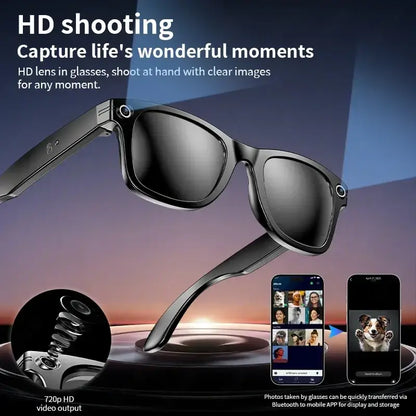 Lunettes à caméra HD intégrée avec sortie vidéo 720p et transfert Bluetooth vers application mobile