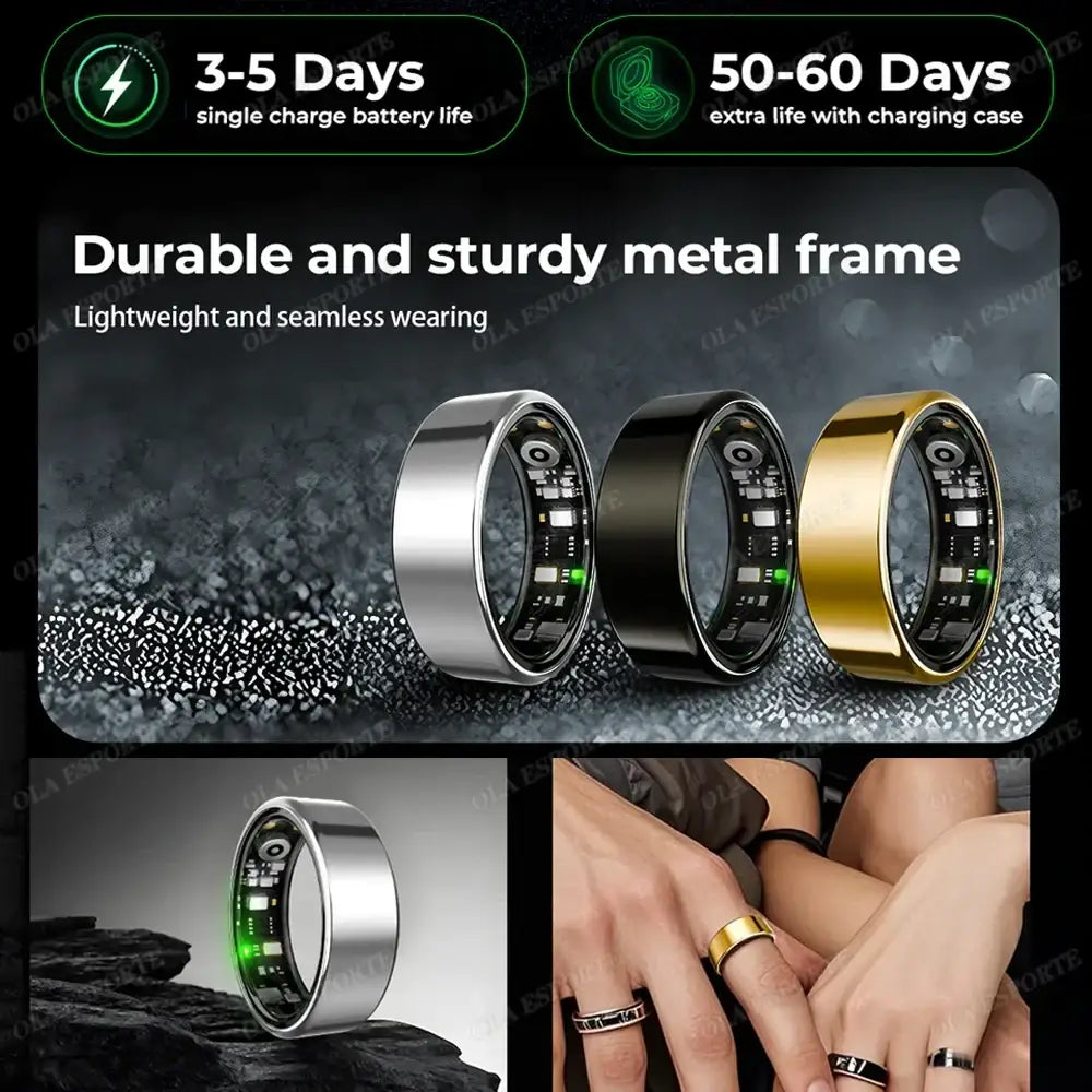 New R09 Smart Ring Men Women with Charging Case,Heart Rate Blood Oxygen,Skin Temperature Monitor,5ATM Waterproof For