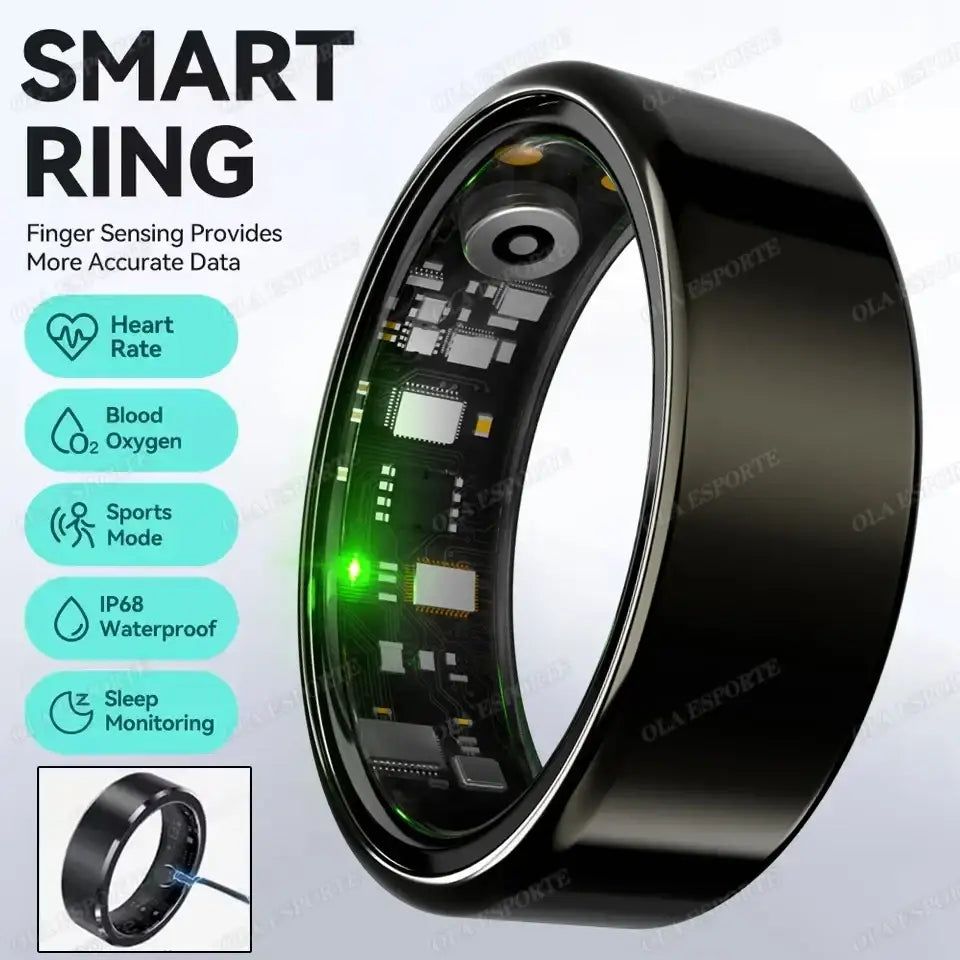 New R09 Smart Ring Men Women with Charging Case,Heart Rate Blood Oxygen,Skin Temperature Monitor,5ATM Waterproof For