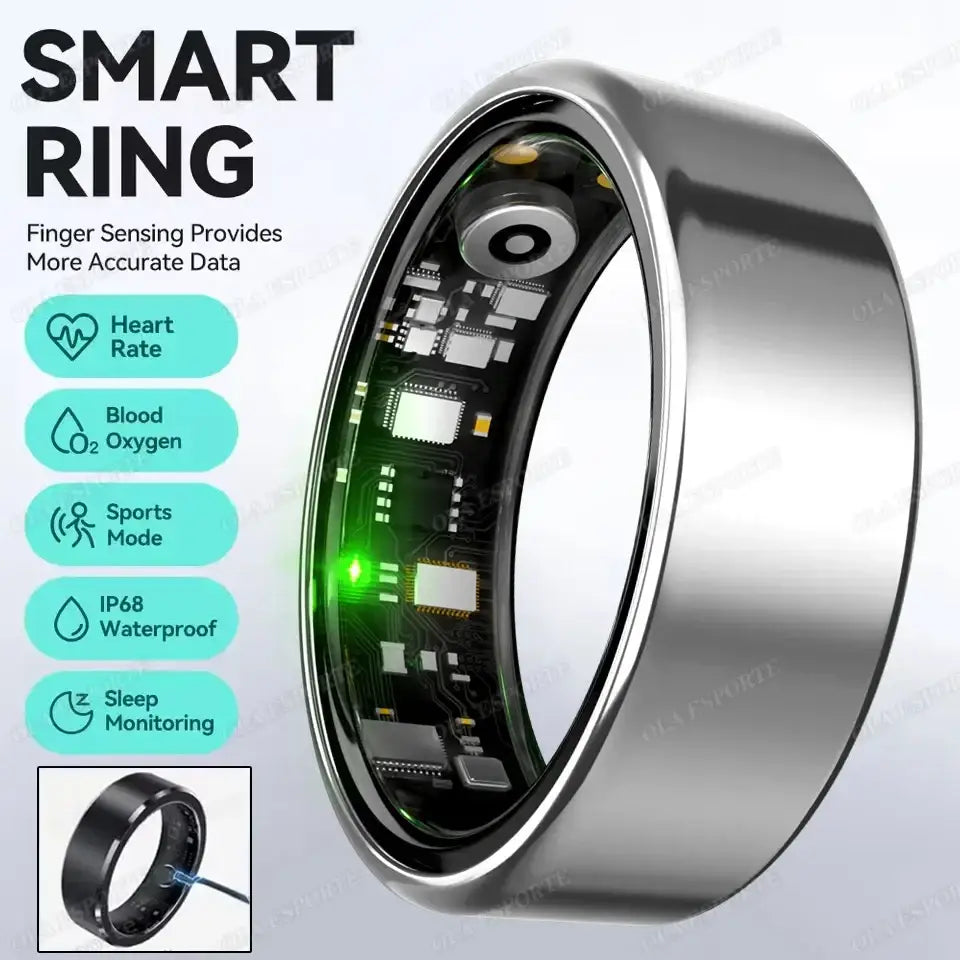 New R09 Smart Ring Men Women with Charging Case,Heart Rate Blood Oxygen,Skin Temperature Monitor,5ATM Waterproof For