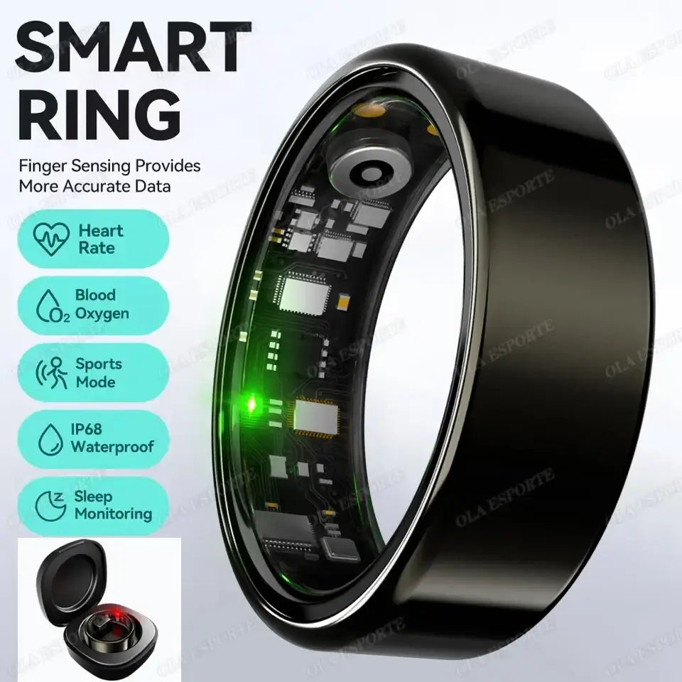 New R09 Smart Ring Men Women with Charging Case,Heart Rate Blood Oxygen,Skin Temperature Monitor,5ATM Waterproof For