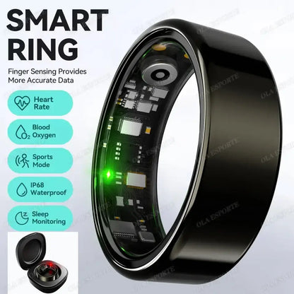 New R09 Smart Ring Men Women with Charging Case,Heart Rate Blood Oxygen,Skin Temperature Monitor,5ATM Waterproof For
