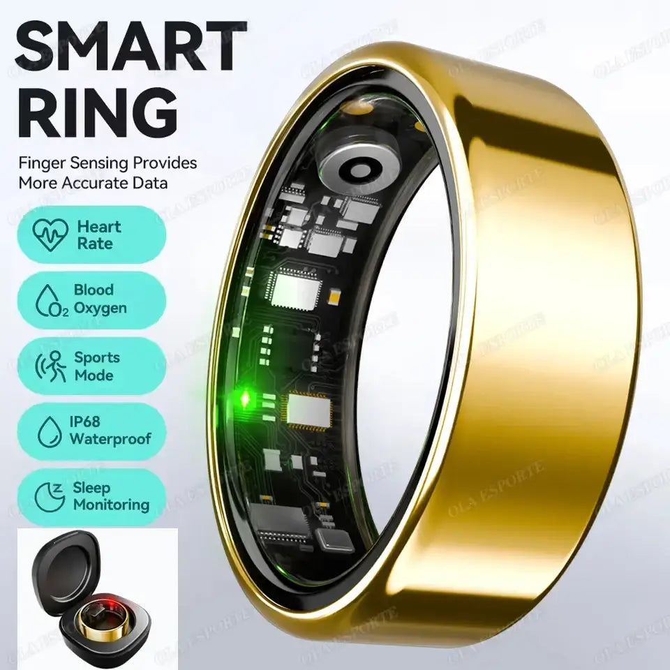 New R09 Smart Ring Men Women with Charging Case,Heart Rate Blood Oxygen,Skin Temperature Monitor,5ATM Waterproof For