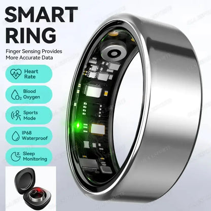 New R09 Smart Ring Men Women with Charging Case,Heart Rate Blood Oxygen,Skin Temperature Monitor,5ATM Waterproof For