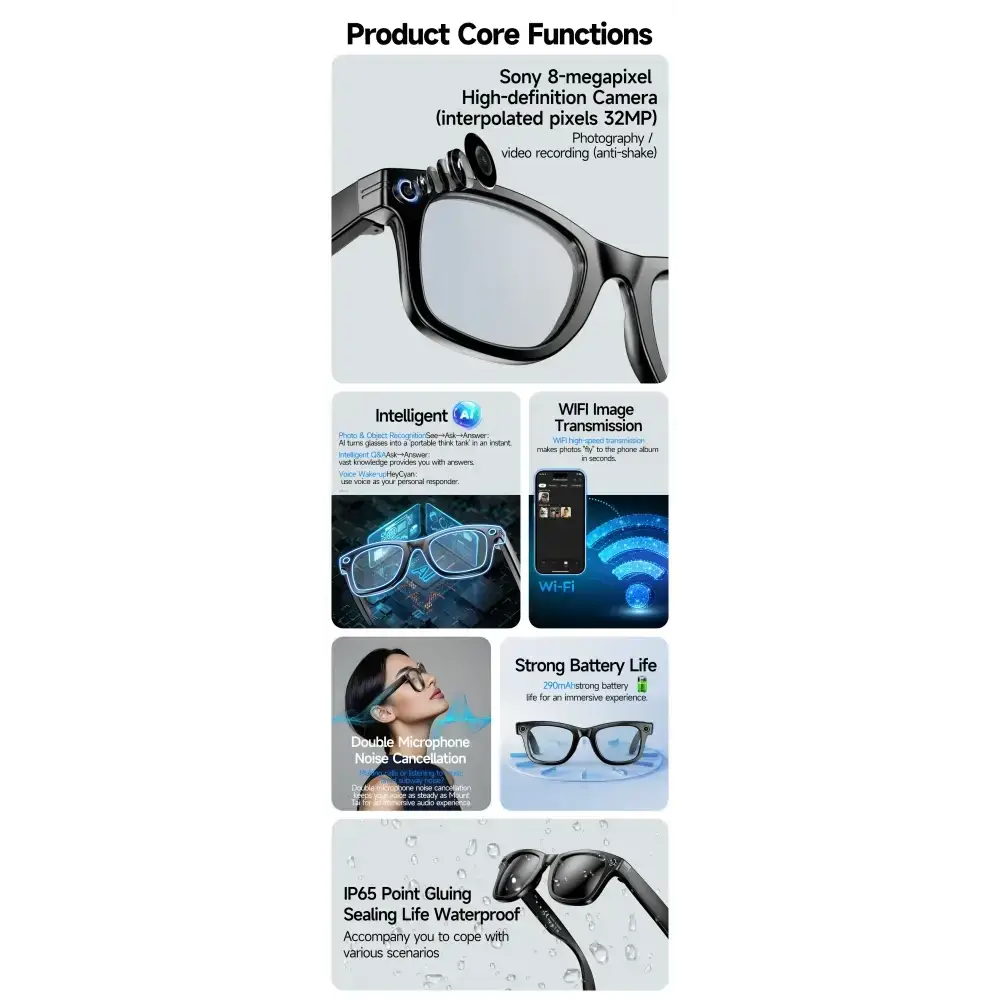 Nouveau 800W caméra AI lunettes hommes changement de couleur lunettes de traduction intelligentes Photo enregistrement