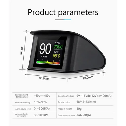 P10 affichage tête haute P10-Pro OBD compteur de vitesse numérique intelligent alarme de survitesse tachymètre tension