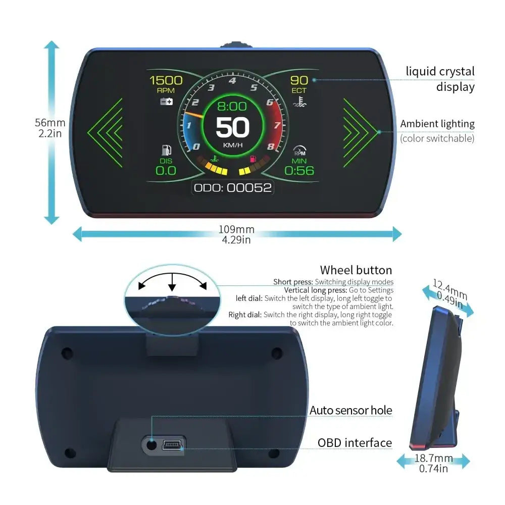 P12 voiture OBD2 affichage tête haute double système pour HUD OBD jauge de voiture compteur numérique intelligent