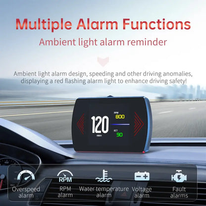 P12 voiture OBD2 affichage tête haute double système pour HUD OBD jauge de voiture compteur numérique intelligent