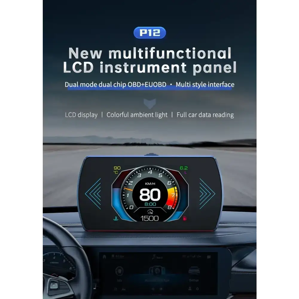 P12 voiture OBD2 affichage tête haute double système pour HUD OBD jauge de voiture compteur numérique intelligent