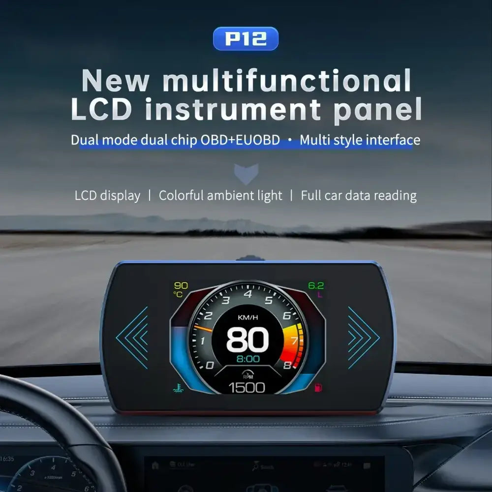 P12 voiture OBD2 affichage tête haute double système pour HUD OBD jauge de voiture compteur numérique intelligent