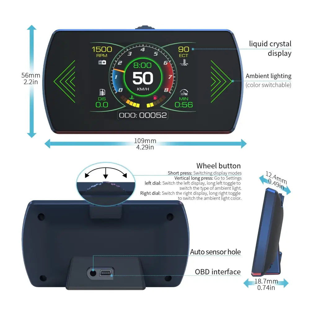 P12 voiture OBD2 affichage tête haute double système pour HUD OBD jauge de voiture compteur numérique intelligent