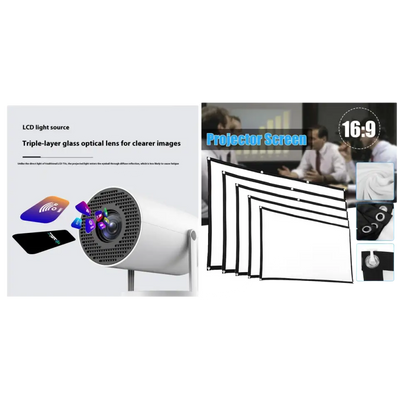 Portable Projector Small Straight Projector For Home Use 180 Degrees Projection Angle Automatic Focus Home Video