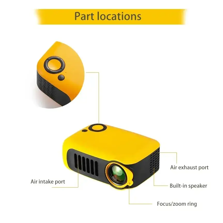 ProjecteurMINI projecteur A2000 Mini projecteur de poche 1000 Lumens LED Projecteur vidéo projecteur de cinéma maison