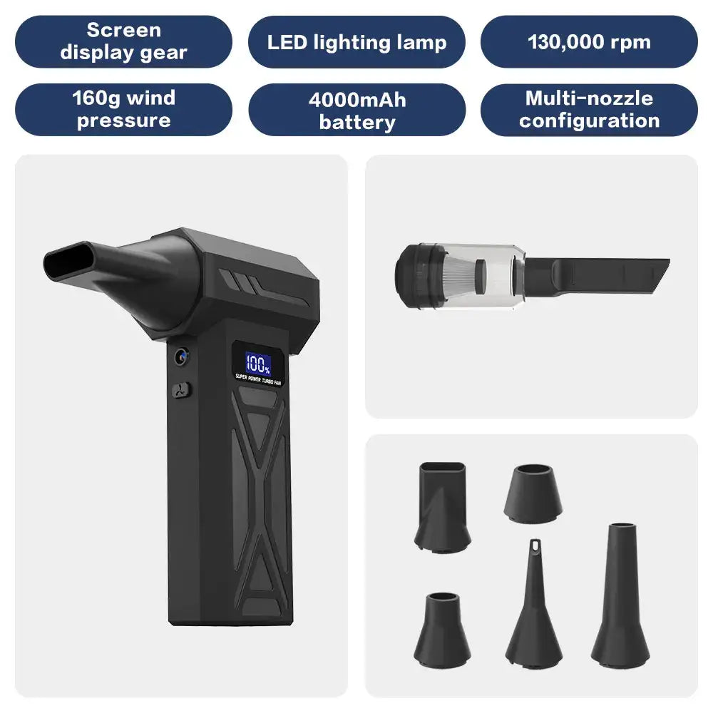 Puissant ventilateur d’air 130000 tr/min Turbo Jet ventilateur aspirateur sans brosse pour PC/clavier/maison/voiture