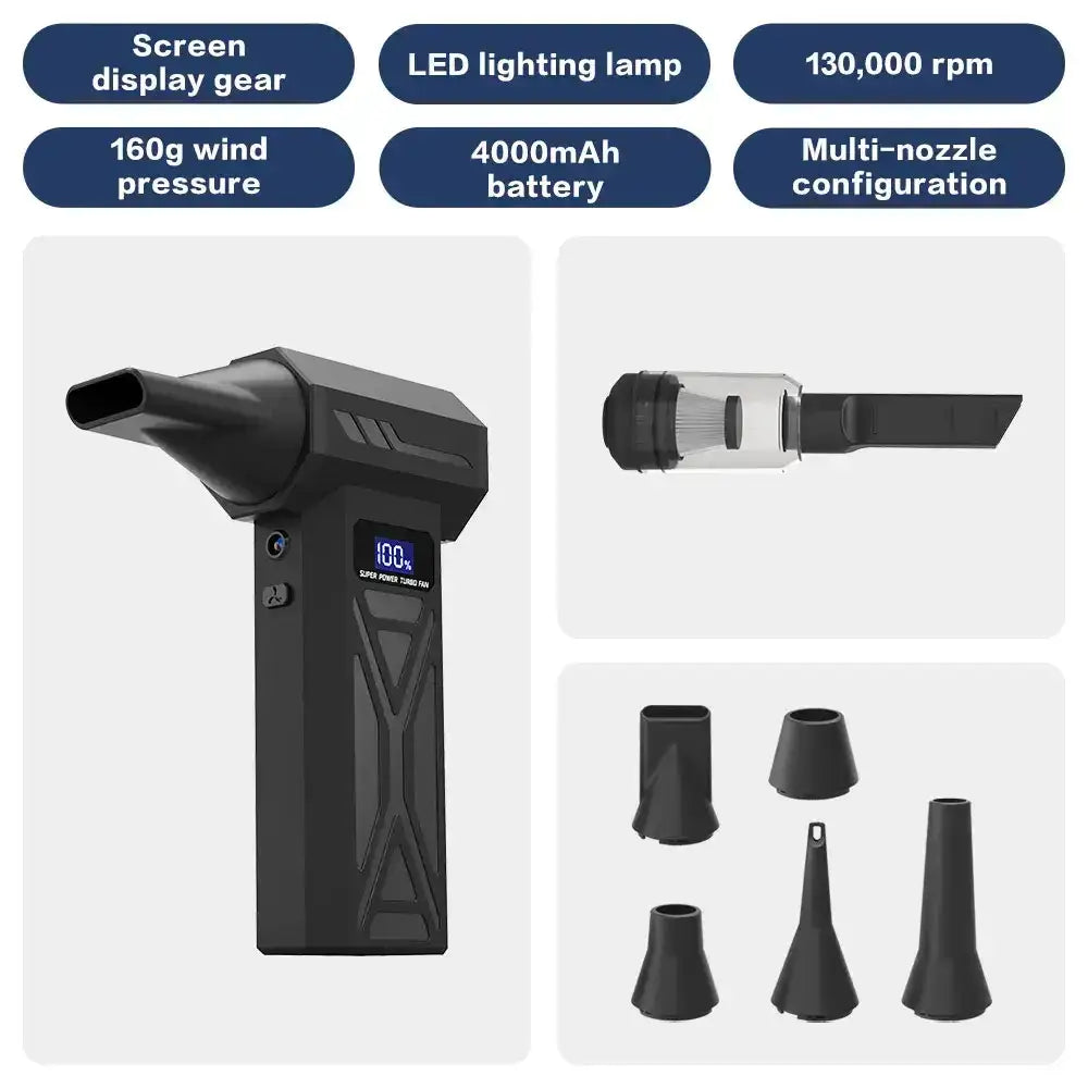 Puissant ventilateur d’air 130000 tr/min Turbo Jet ventilateur aspirateur sans brosse pour PC/clavier/maison/voiture