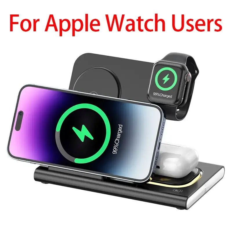 Support de chargeur sans fil pliable 3 en 1 300W Station de charge rapide de bureau pour iPhone 16 15 14 13 Samsung