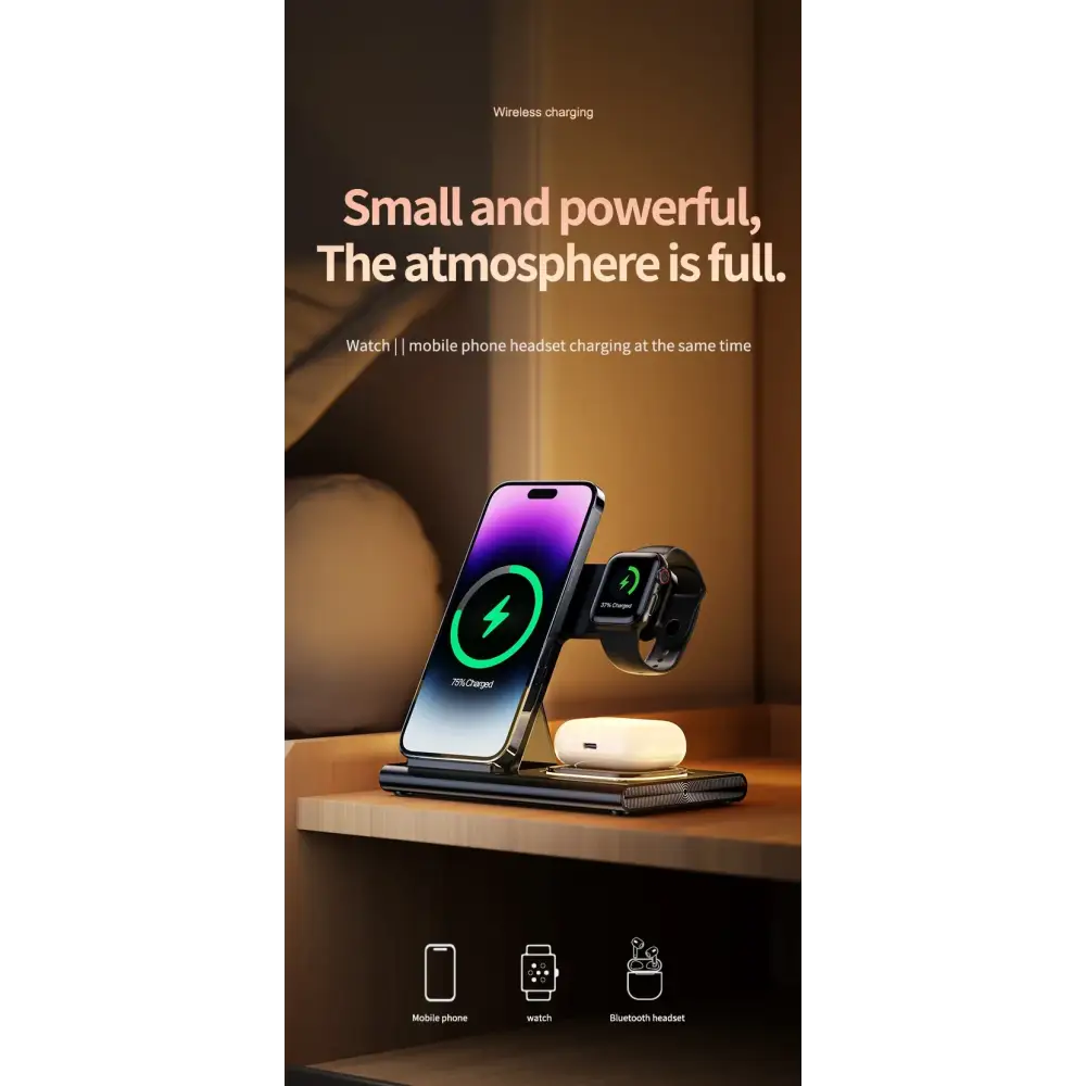Support de chargeur sans fil pliable 3 en 1 300W Station de charge rapide de bureau pour iPhone 16 15 14 13 Samsung