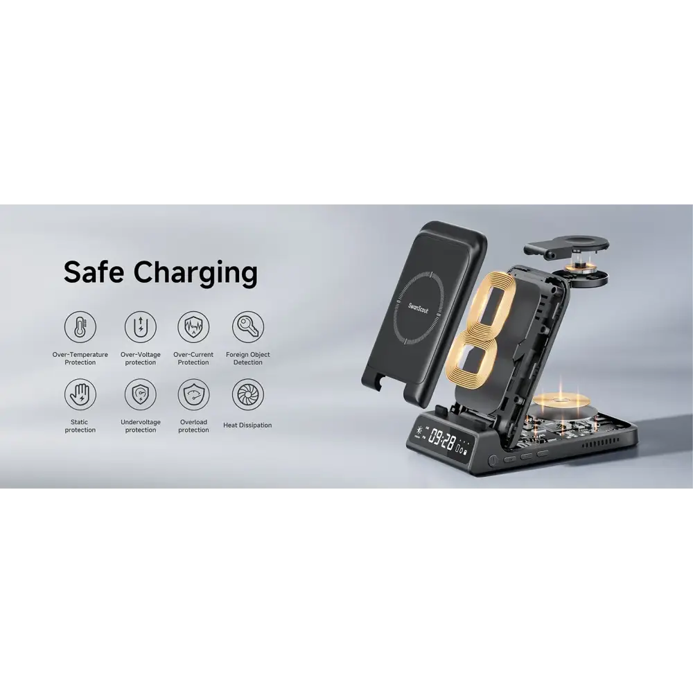 SwanScout 703A chargeur sans fil pour iPhone 17 16 15 14 Station de charge pour Apple Watch 11 10 9 Ultra 3 SE 2