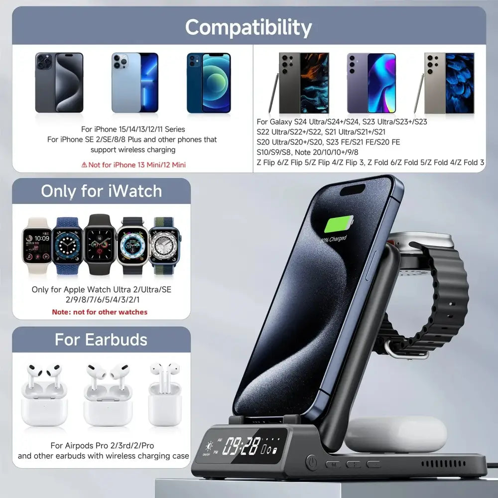 SwanScout 703A chargeur sans fil pour iPhone 17 16 15 14 Station de charge pour Apple Watch 11 10 9 Ultra 3 SE 2