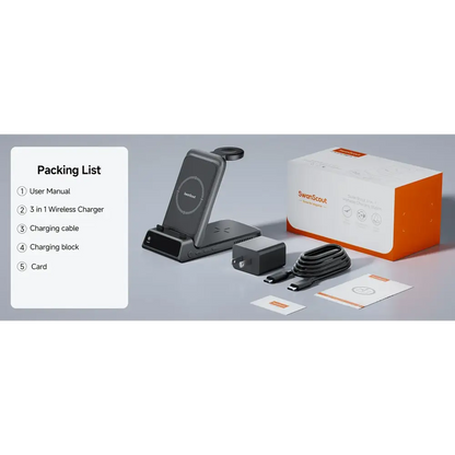 SwanScout 703A chargeur sans fil pour iPhone 17 16 15 14 Station de charge pour Apple Watch 11 10 9 Ultra 3 SE 2