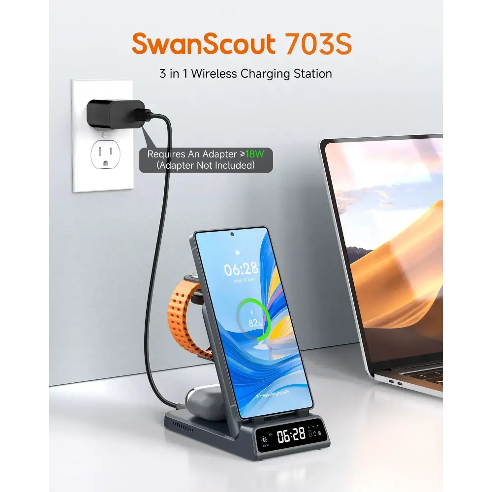 SwanScout 703S Station de recharge pour Samsung S25 S24 Ultra S23 Z Flip 7 Z Fold 7 chargeur sans fil pour Galaxy Watch