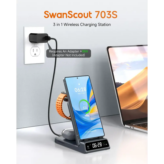 SwanScout 703S Station de recharge pour Samsung S25 S24 Ultra S23 Z Flip 7 Z Fold 7 chargeur sans fil pour Galaxy Watch