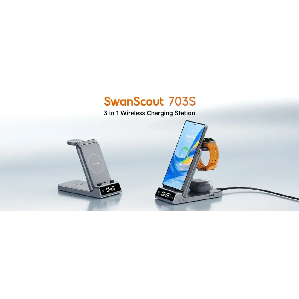 SwanScout 703S Station de recharge pour Samsung S25 S24 Ultra S23 Z Flip 7 Z Fold 7 chargeur sans fil pour Galaxy Watch