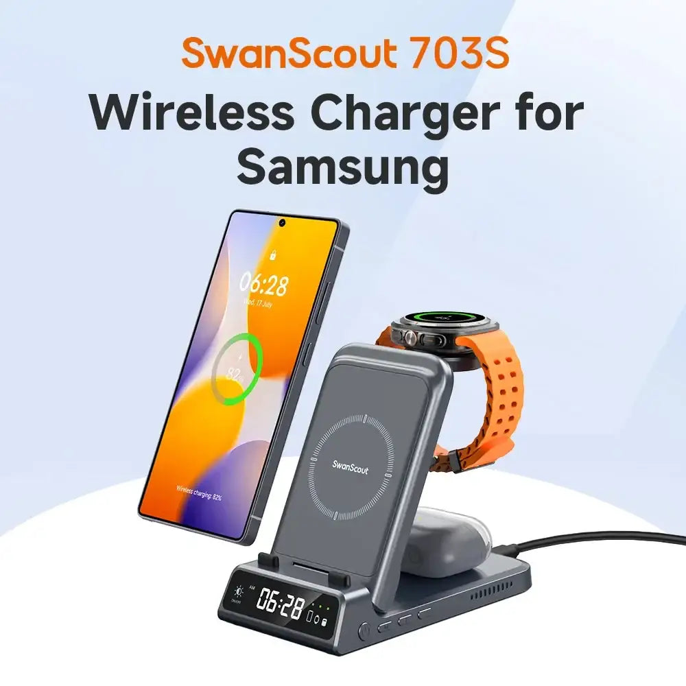 SwanScout 703S Station de recharge pour Samsung S25 S24 Ultra S23 Z Flip 7 Z Fold 7 chargeur sans fil pour Galaxy Watch