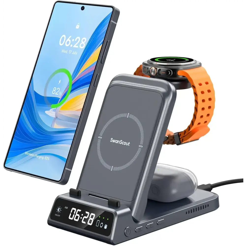 SwanScout 703S Station de recharge pour Samsung S25 S24 Ultra S23 Z Flip 7 Z Fold 7 chargeur sans fil pour Galaxy Watch