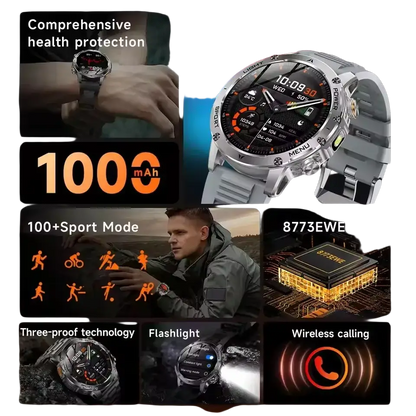 T-rex 3 qualité militaire 1000mAh batterie montre intelligente IP68 étanche GPS Bluetooth appel AMOLED HD hommes sport