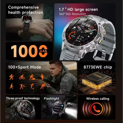 T-rex 3 qualité militaire 1000mAh batterie montre intelligente IP68 étanche GPS Bluetooth appel AMOLED HD hommes sport