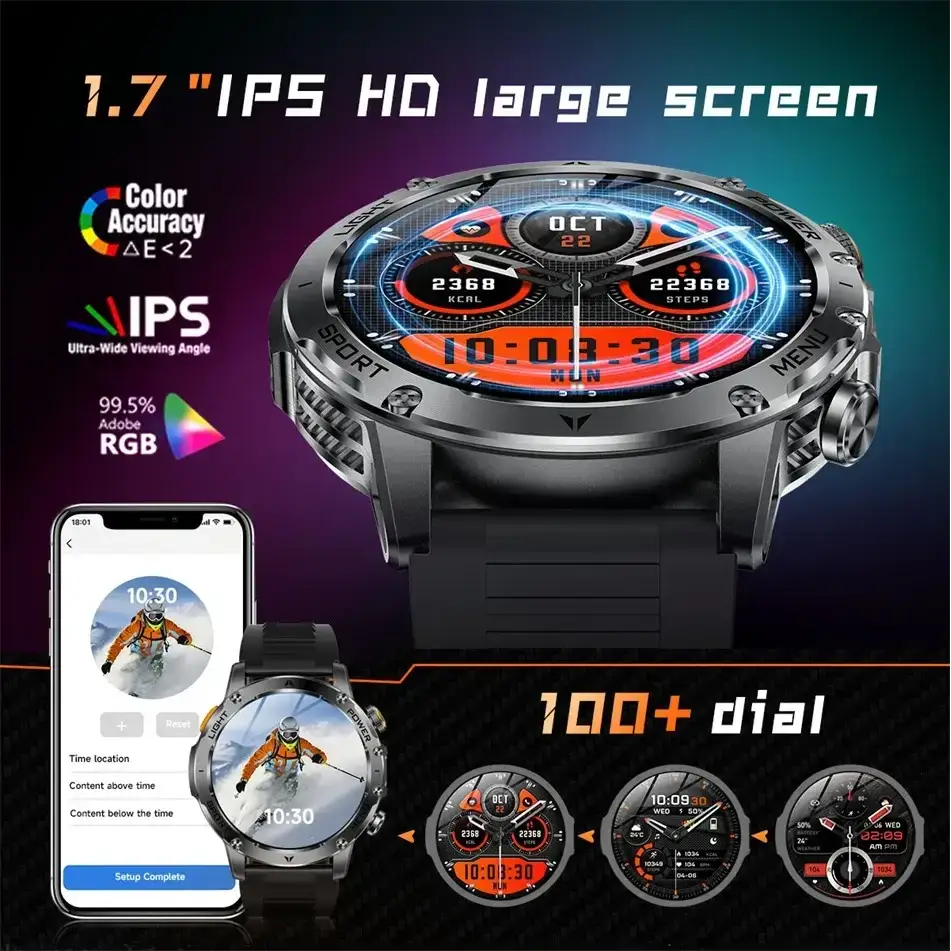 T-rex 3 qualité militaire 1000mAh batterie montre intelligente IP68 étanche GPS Bluetooth appel AMOLED HD hommes sport