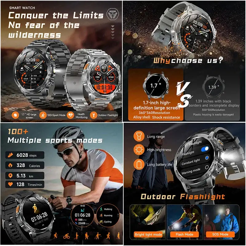 T-rex 3 qualité militaire 1000mAh batterie montre intelligente IP68 étanche GPS Bluetooth appel AMOLED HD hommes sport