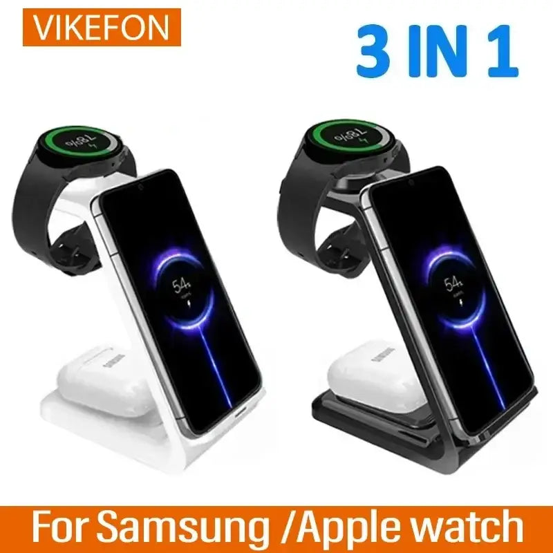 VIKEFON 30W 3 en 1 support de chargeur sans fil pour téléphones Samsung S23 S22 Galaxy Watch 7 8 9 Airpods Pro Station