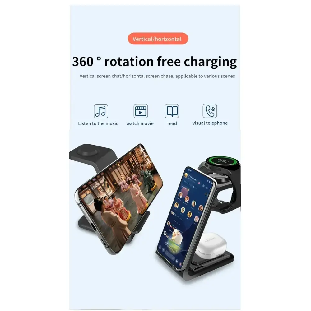 VIKEFON 30W 3 en 1 support de chargeur sans fil pour téléphones Samsung S23 S22 Galaxy Watch 7 8 9 Airpods Pro Station