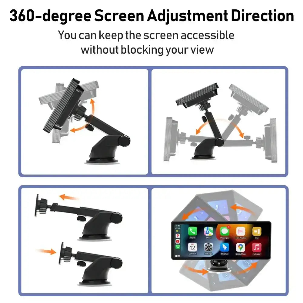 Voiture universelle 10,26’’ intelligente 4K 360 ° Caméra de tableau de bord DVR pour voiture rotative sans fil CarPlay