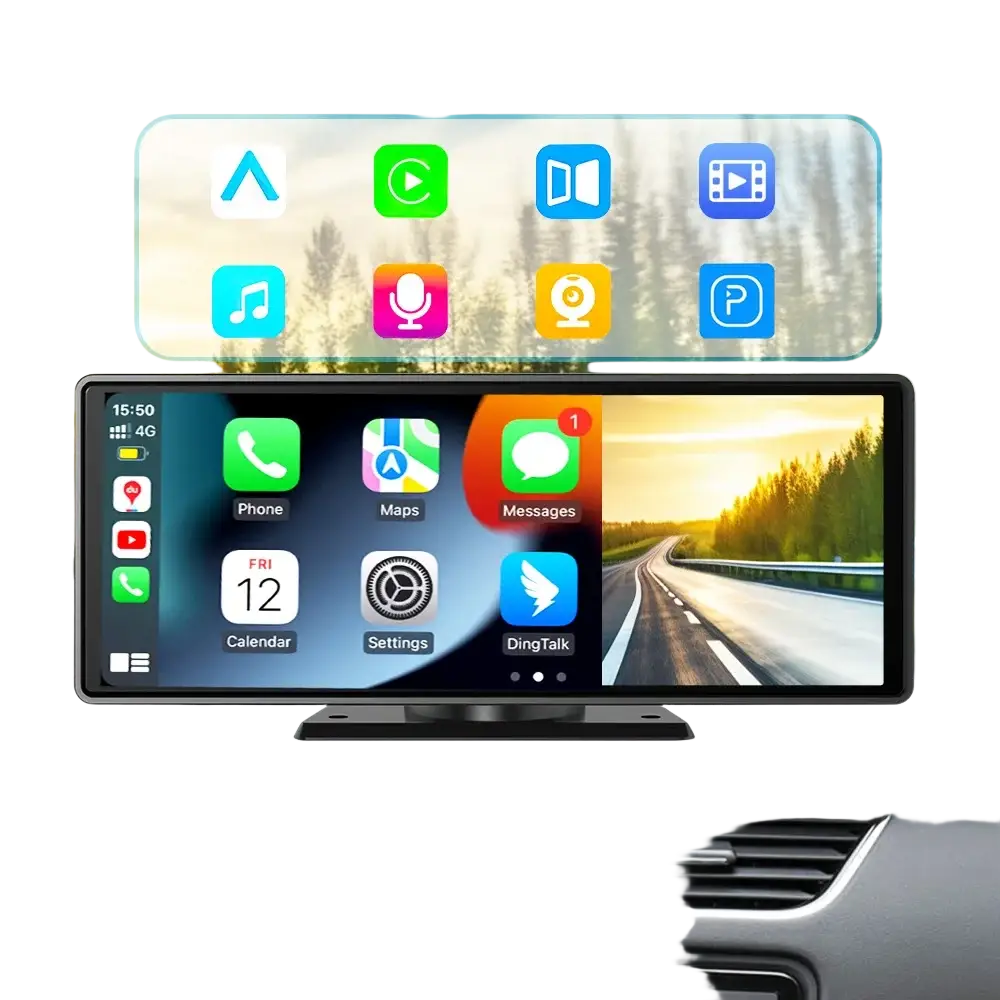 Voiture universelle 10,26’’ intelligente 4K 360 ° Caméra de tableau de bord DVR pour voiture rotative sans fil CarPlay