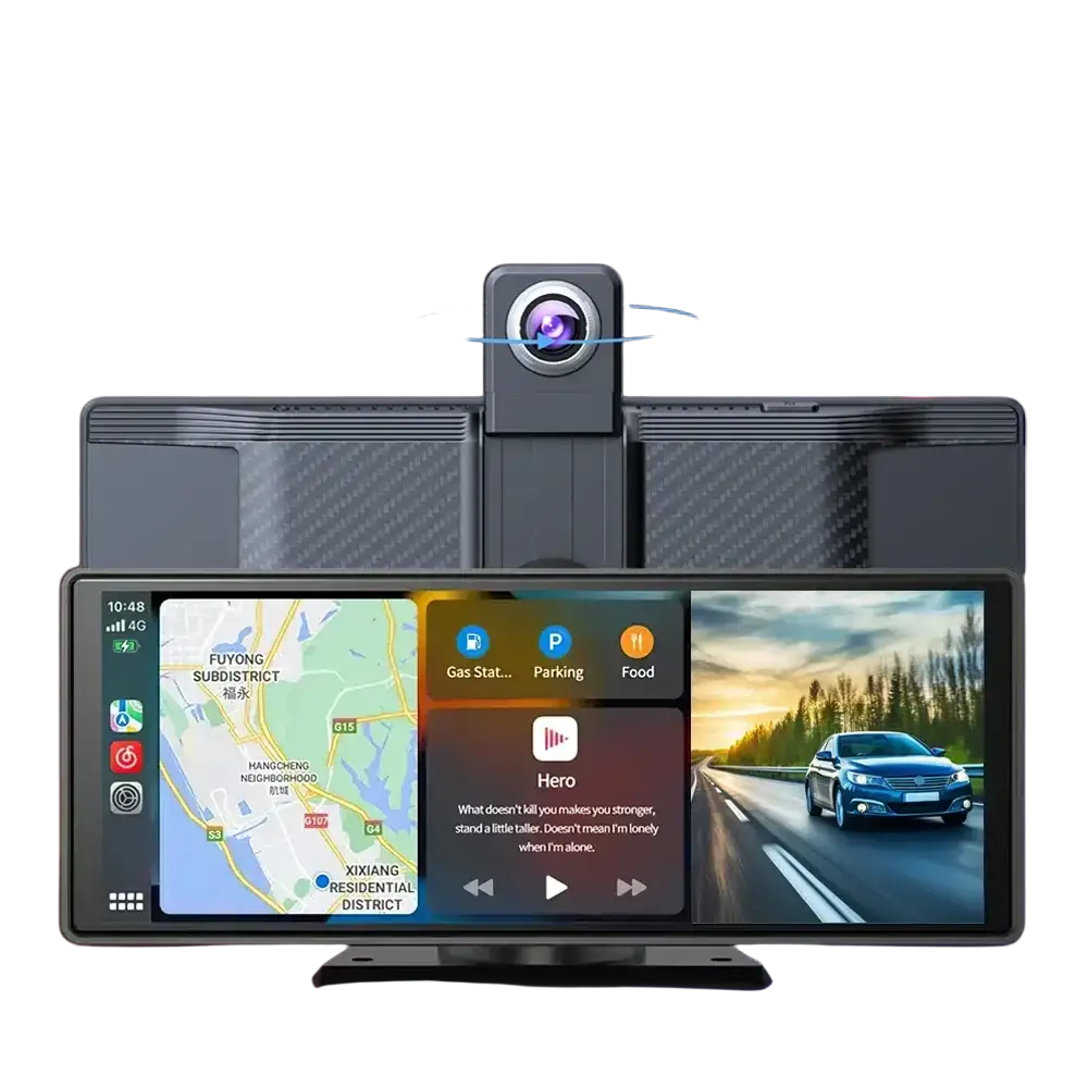 Voiture universelle 10,26’’ intelligente 4K 360 ° Caméra de tableau de bord DVR pour voiture rotative sans fil CarPlay