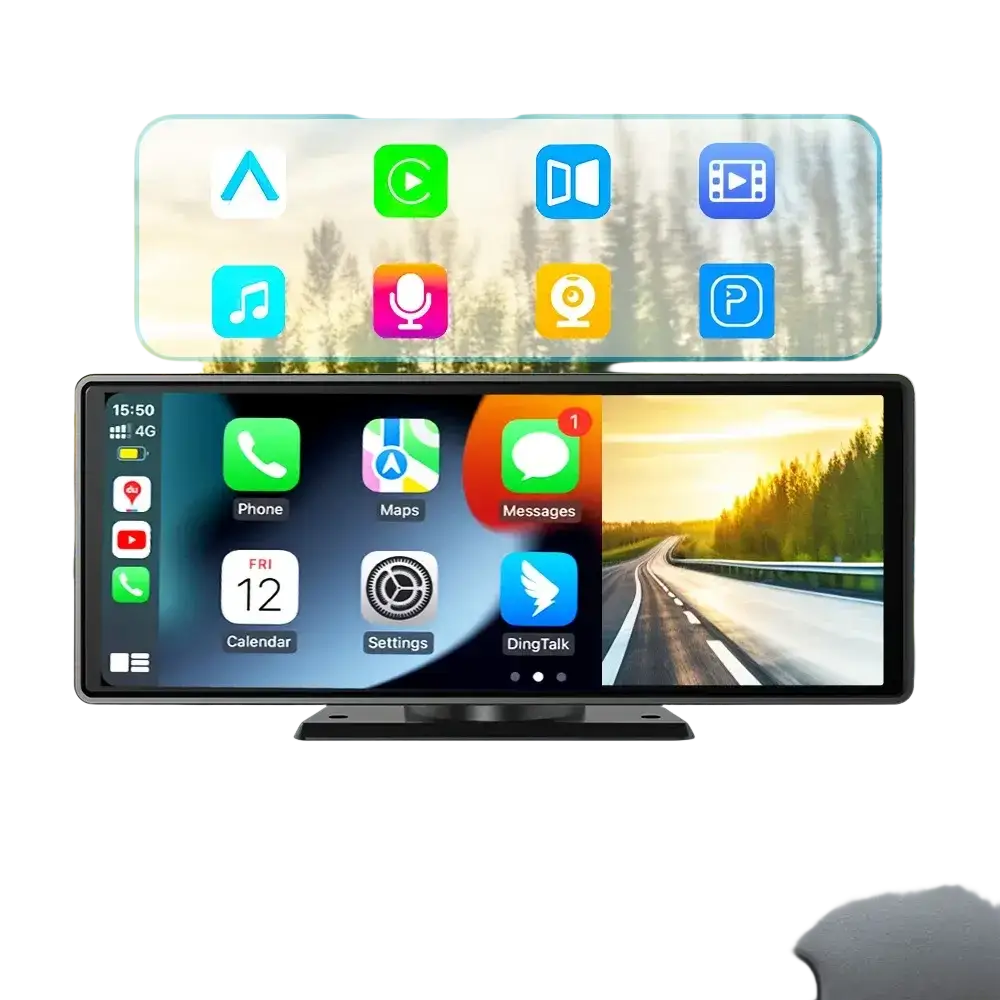 Voiture universelle 10,26’’ intelligente 4K 360 ° Caméra de tableau de bord DVR pour voiture rotative sans fil CarPlay