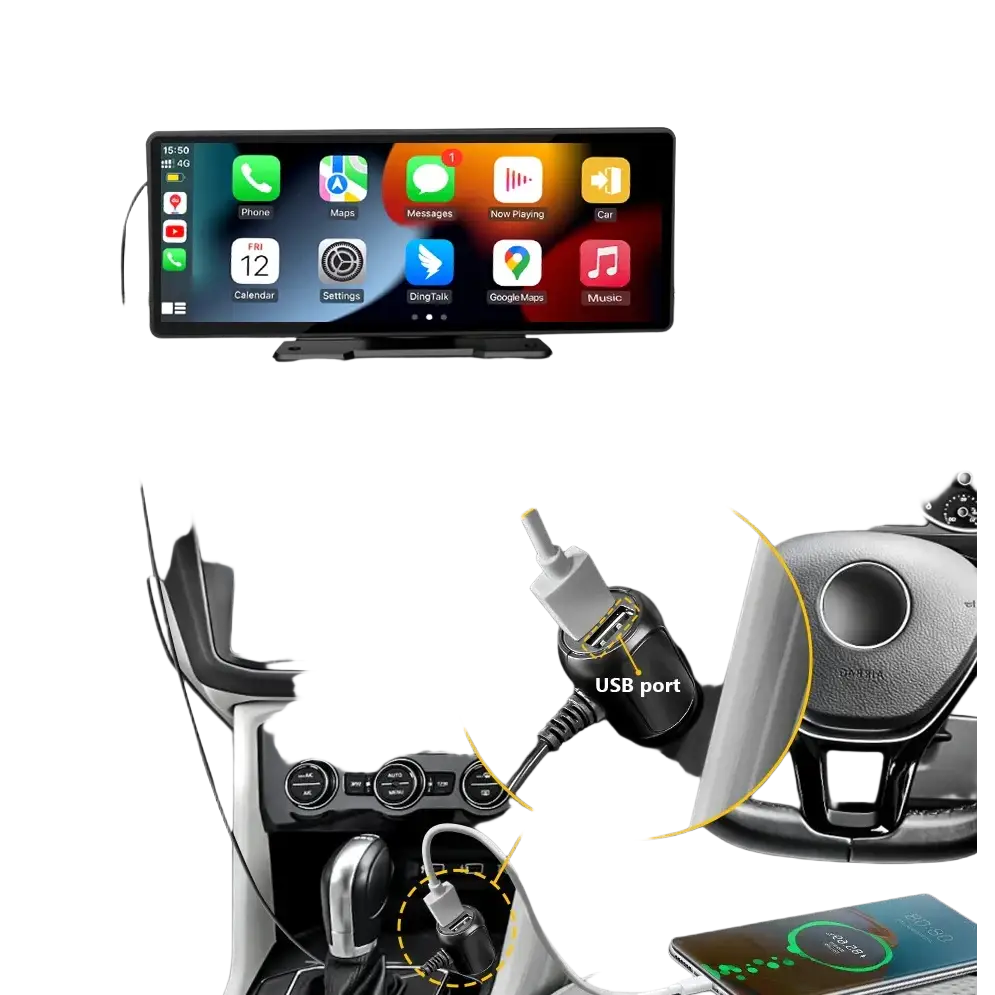 Voiture universelle 10,26’’ intelligente 4K 360 ° Caméra de tableau de bord DVR pour voiture rotative sans fil CarPlay