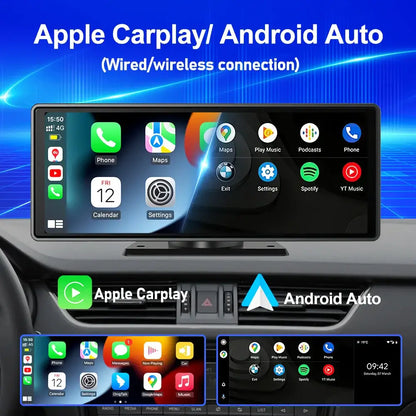 Voiture universelle 10,26’’ intelligente 4K 360 ° Caméra de tableau de bord DVR pour voiture rotative sans fil CarPlay