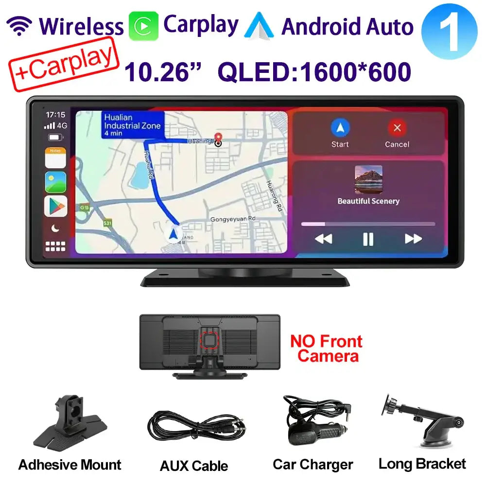 Voiture universelle 10,26’’ intelligente 4K 360 ° Caméra de tableau de bord DVR pour voiture rotative sans fil CarPlay